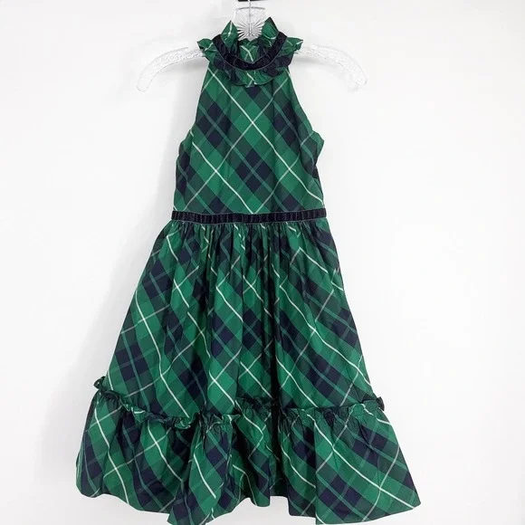 Janie and Jack Green Plaid Ruffle Collar Halter Dress Girls Size 12 Holiday Janie and Jack Green Plaid Ruffle Collar Halter Dress Girls Size 12 Holiday